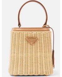 Prada - Small Woven Leather-trimmed Bucket Bag - Lyst