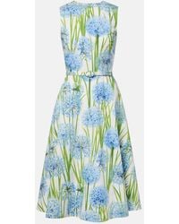 Oscar de la Renta - Floral Cotton-Blend Poplin Midi Dress - Lyst