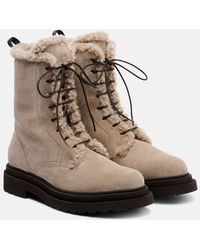 Brunello Cucinelli - Schnuerstiefel Aus Veloursleder Mit Shearling - Lyst