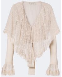 Blumarine - Lace-Trimmed Virgin Wool Cardigan - Lyst