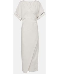 Brunello Cucinelli - Vestido Envolvente En Mezcla De Algodon Con Cuentas Monili - Lyst