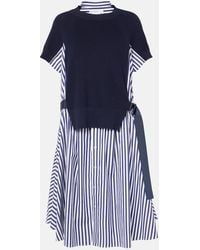 Sacai - Striped Cotton Midi Dress - Lyst
