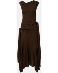 Ganni - Asymmetric Draped Mesh Midi Dress - Lyst