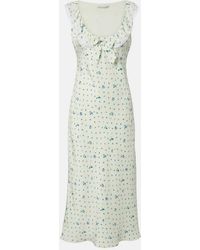 Alessandra Rich - Lace-Trimmed Floral Silk Midi Dress - Lyst