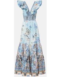 CAMILLA - Ruffled Crystal-Embellished Printed Organic Cotton-Poplin Maxi Dress - Lyst