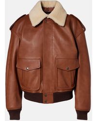 Saint Laurent - Bomberjacke Aus Leder Mit Shearling - Lyst