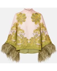 La DoubleJ - Make An Exit Feather-Trimmed Silk Twill Top - Lyst