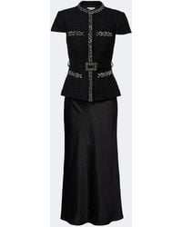 Self-Portrait - Belted Embellished Boucle And Satin Midi Dress - Lyst