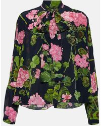 Oscar de la Renta - Floral Tie-neck Silk Blouse - Lyst