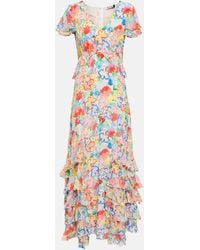 RIXO London - Thanvi Floral Silk Voile Midi Dress - Lyst