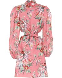 Zimmermann Bellitude Minikleid Aus Leinen Mit Blumenprint Und Cut-out - Pink