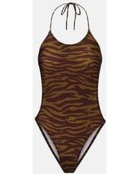 The Attico - Zebra-Print Halterneck Swimsuit - Lyst