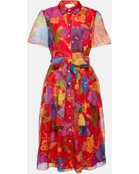 Carolina Herrera - Floral Silk Midi Dress - Lyst
