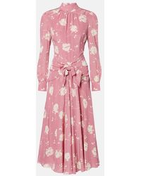 Alessandra Rich - Bow-Detail Floral Silk Midi Dress - Lyst