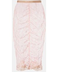 Valentino - Floral Ruched Sheer Lace Midi Skirt - Lyst