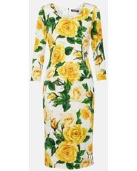 Dolce & Gabbana - Vestido Midi De Mezcla De Seda Floral - Lyst