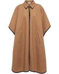 Saint Laurent Leather-trimmed Cashmere And Wool Cape - Brown