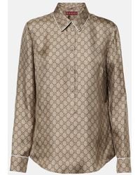 Gucci - Camisa De Sarga De Seda Con Gg - Lyst