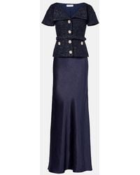 Self-Portrait - Robe Longue En Boucle Et Satin A Ornements - Lyst