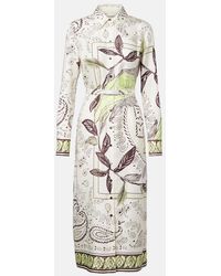 Tory Burch - Belted Printed Silk Midi Dress - Lyst