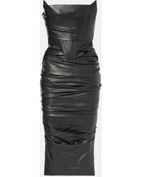 Alex Perry - Ruched Leather Midi Dress - Lyst