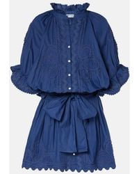 Juliet Dunn - Embroidered Cotton Poplin Minidress - Lyst