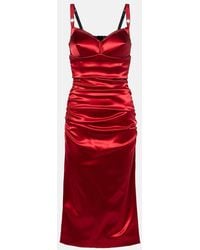 Dolce & Gabbana - Dolce&Gabbana Draped Satin Calf-Length Dress With Conical Cups - Lyst