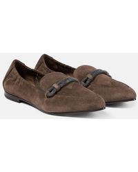 Brunello Cucinelli - Embellished Suede Loafers - Lyst