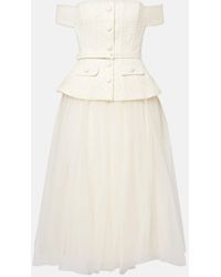 Self-Portrait - Bridal Sequined Bow-Detail Peplum Midi Dress - Lyst