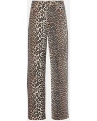 Ganni - Izey Leopard-Print Straight Jeans - Lyst