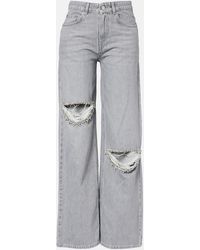 Area - Distressed Embellished Wide-Leg Jeans - Lyst