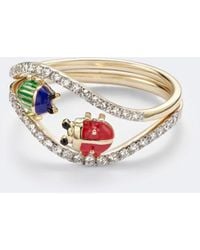 Yvonne Léon - Alliance Coccinelle Scarabee Mini 9Kt And Enamel Ring With Diamonds - Lyst