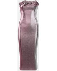 Area - Floral-Applique Lame Midi Dress - Lyst