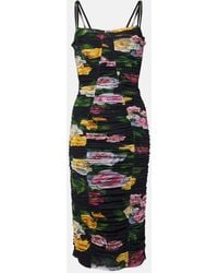 Dolce & Gabbana - Floral Ruched Tulle Midi Dress - Lyst