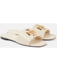 Tory Burch - Eleanor T Monogram Leather Slides - Lyst