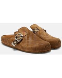 Burberry - Checked Suede Clogs - Lyst