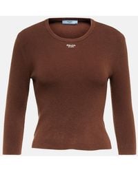 Prada - Logo Ribbed-Knit Cotton-Blend Sweater - Lyst