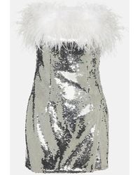 Self-Portrait - Feather-trimmed Sequined Minidress - Lyst