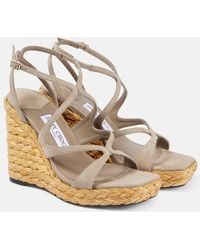 Jimmy Choo - Wedge-Sandalen Ayla 110 Aus Veloursleder - Lyst