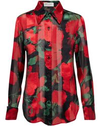 Saint Laurent Floral Silk Muslin Shirt - Red