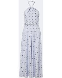 Alessandra Rich - Belted Polka-Dot Halterneck Silk Midi Dress - Lyst