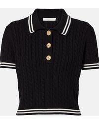 Alessandra Rich - Cable-Knit Cropped Cotton Polo Shirt - Lyst