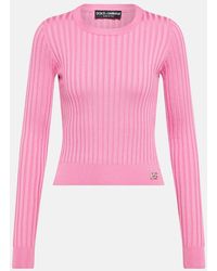 Dolce & Gabbana - Dg Ribbed-knit Silk Cropped Sweater - Lyst