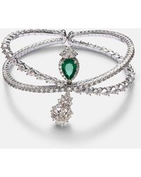 YEPREM - Reign Supreme 18Kt Bangle With Diamonds And Emerald - Lyst