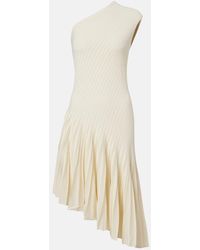 Alaïa - Asymmetric Pleated Crepe Midi Dress - Lyst