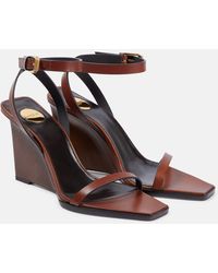 Saint Laurent - May 90 Leather Wedge Sandals - Lyst