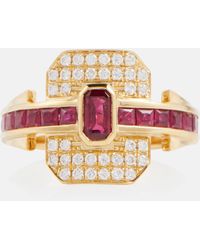 Rainbow K - Shield 18kt Gold Ring With Diamonds And Rubies - Lyst
