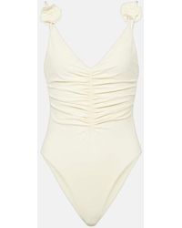 Magda Butrym - Floral-applique Ruched Swimsuit - Lyst