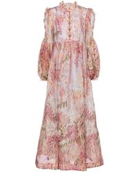 Zimmermann Abito lungo Botanica Butterfly in lino e seta - Rosa