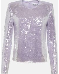Self-Portrait - Sequined Cropped Top - Lyst
